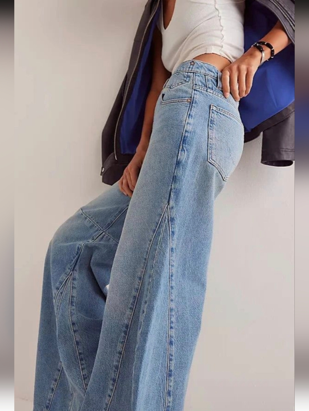 We The Free Wide Leg Flare Jeans in Light Blue Denim - Picture 4 of 9